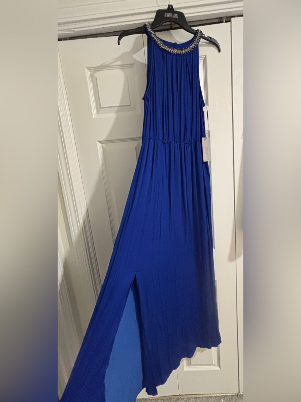 Jennifer Lopez Royal Blue Beaded Neck Maxi Dress